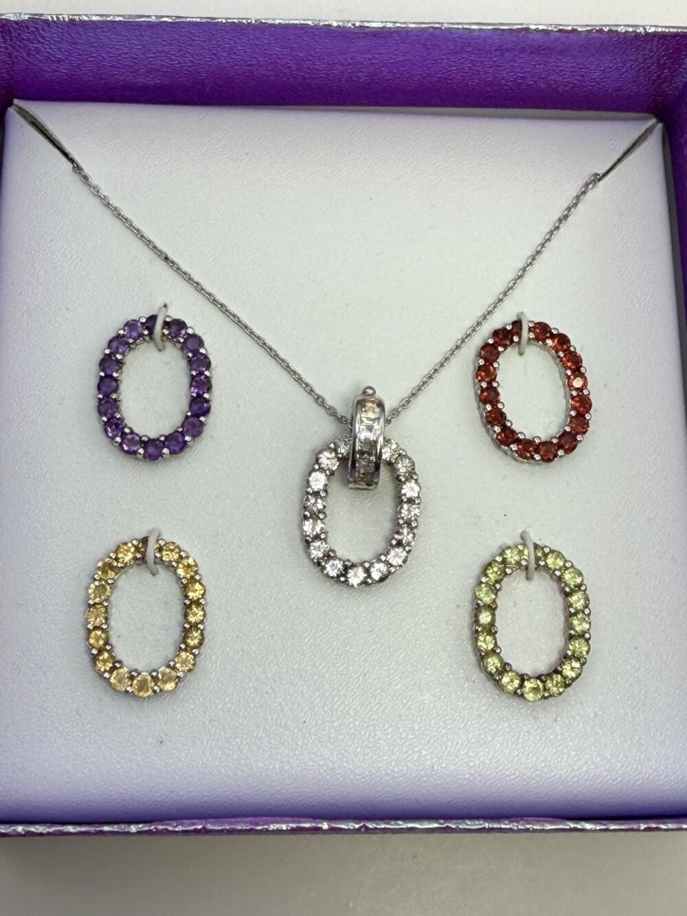 925 Sterling Silver 7.10 CTW Multi Gemstone Interchangeable Pendant Necklace